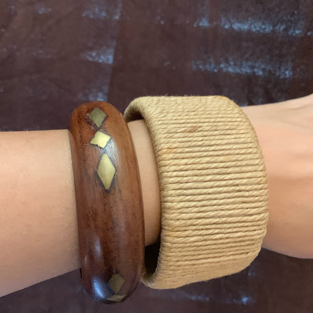 Bangle Set Bohemian Brown Wood Bangle & Beige